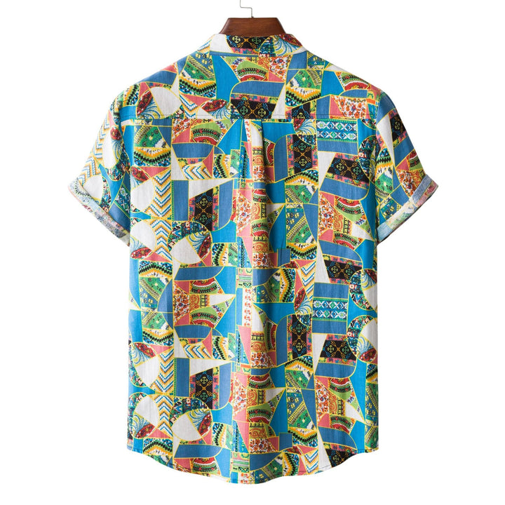 Herren Kurzarmhemd mit auffälligem Patchwork-Muster Echoarchiv