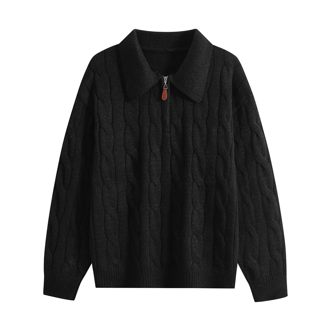Damen Grobgestrickter Troyer-Pullover mit Halbreißverschluss & Oversize-Kragen Echoarchiv