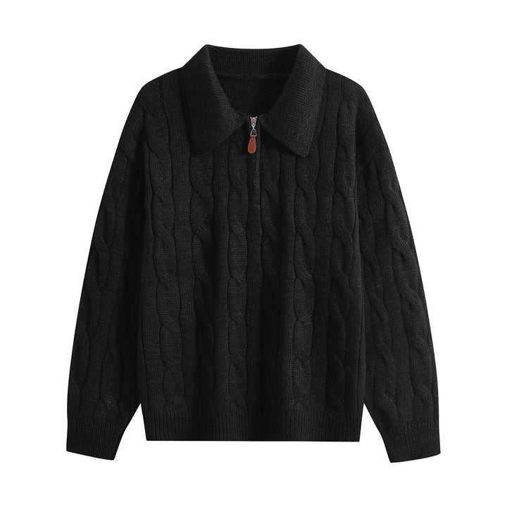 Damen Grobgestrickter Troyer-Pullover mit Halbreißverschluss & Oversize-Kragen Echoarchiv