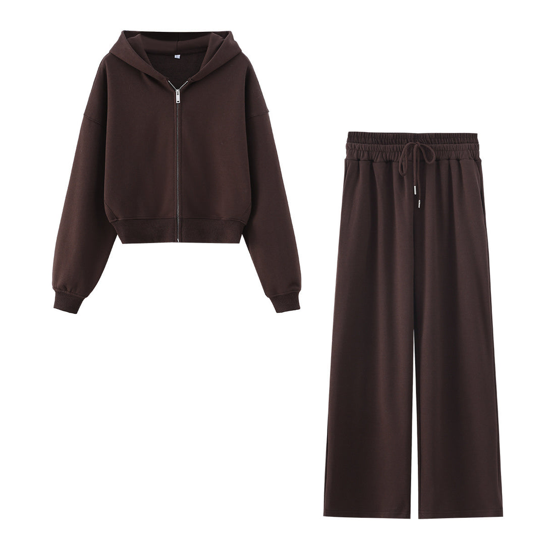 Damen Zweiteiliges Lounge-Set mit kurzem Reißverschluss-Hoodie und weitem High‑Waist-Jogginghose Echo Archiv