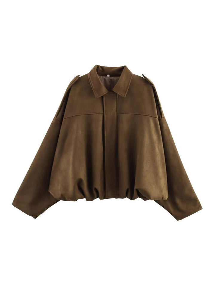 Damen Oversize-Suede-Blouson mit verkürztem Saum und Schulterklappen Echo Archiv