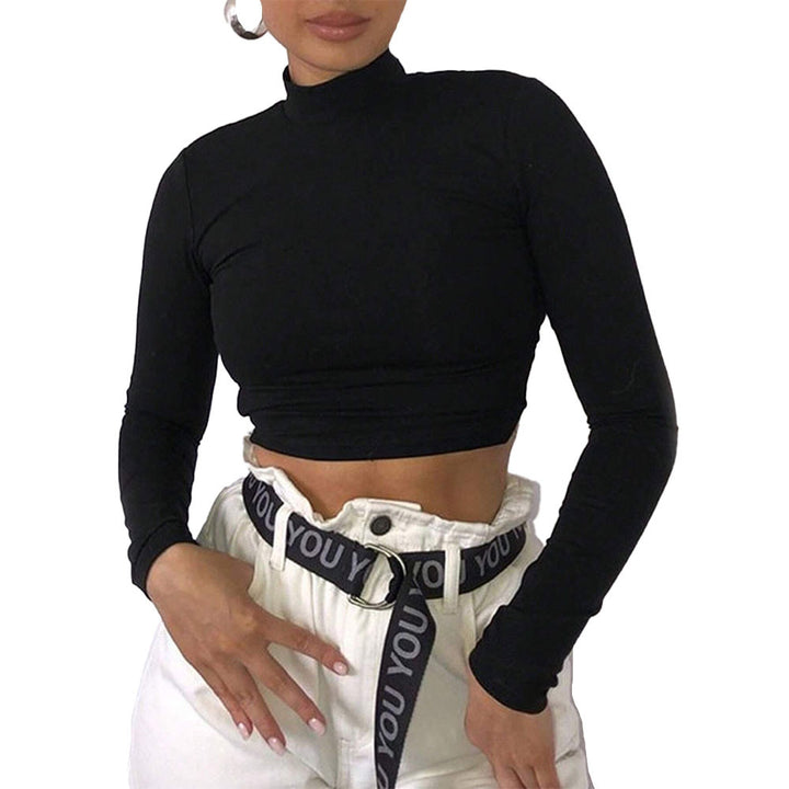 Damen figurbetontes Cropped-Longsleeve mit Stehkragen und Sculpting-Passform – Avérine