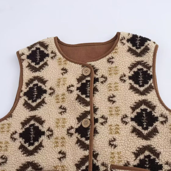 Damen Gemusterte Teddyweste im Bouclé‑Look mit aufgesetzten Taschen Echoarchiv