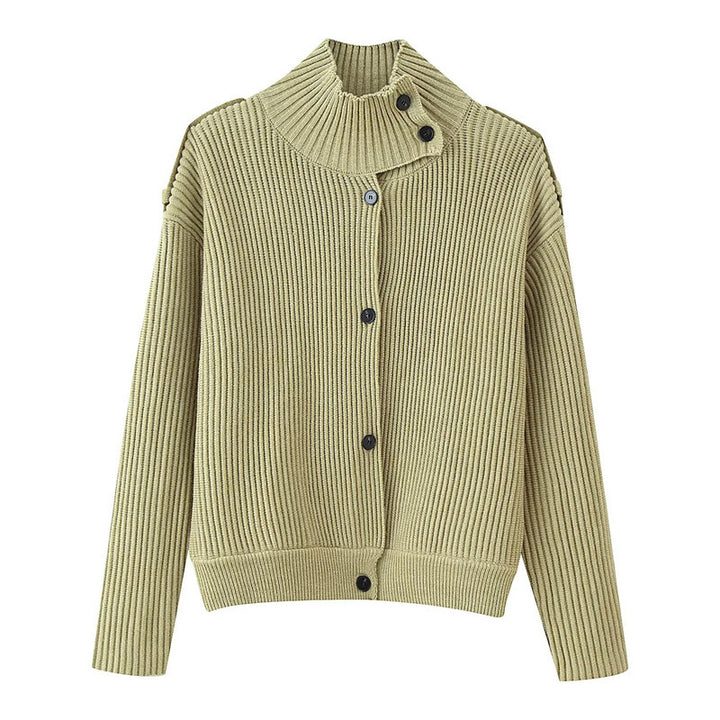 Damen Gerippter Strickcardigan mit Stehkragen und Schulterknopf-Detail Echo Archiv