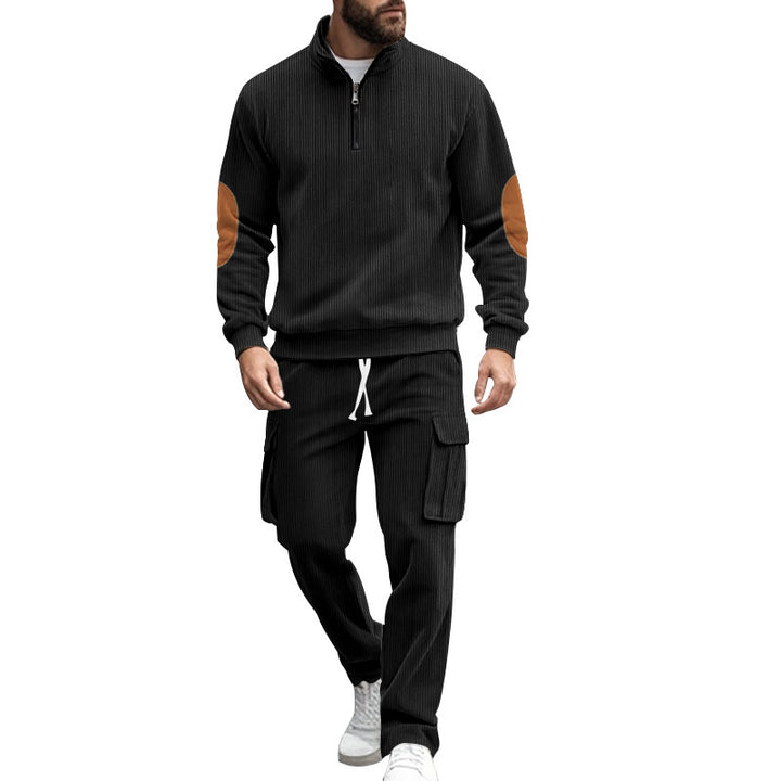 Herren modisches Sweatshirt und Cargo-Hose Set mit hohem Kragen und praktischen Taschen Echoarchiv