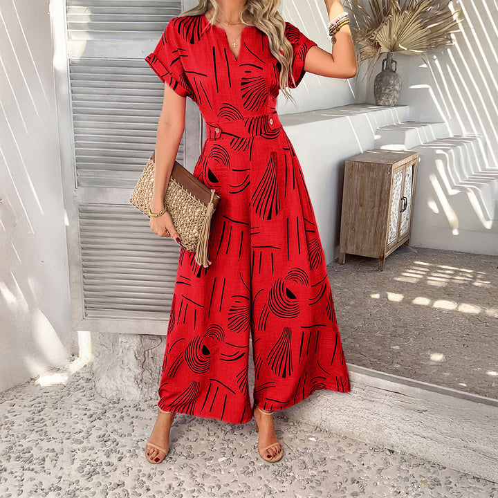 Damen Maxikleid mit modernen grafischen Mustern und elegantem V-Ausschnitt Echo Archiv