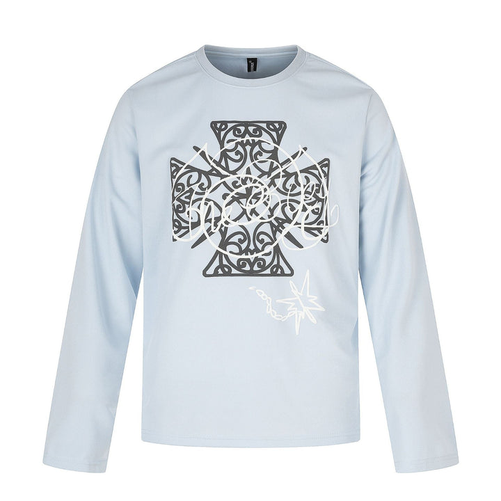 Damen Langärmliges Rundhals-Shirt mit dekorativem Print Echoarchiv