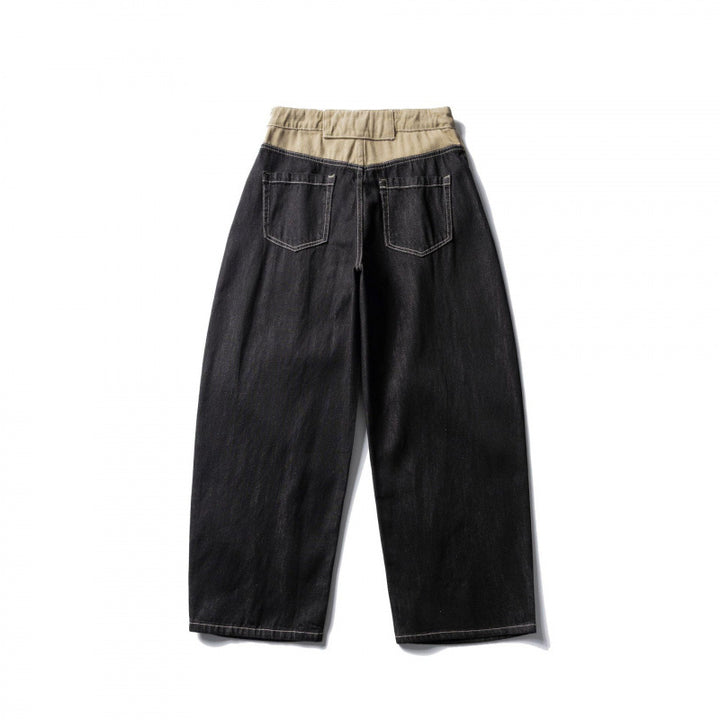 Unisex Weite zweifarbige Denimhose mit hohem Bund und kontrastierten Eingrifftaschen Echo Archiv