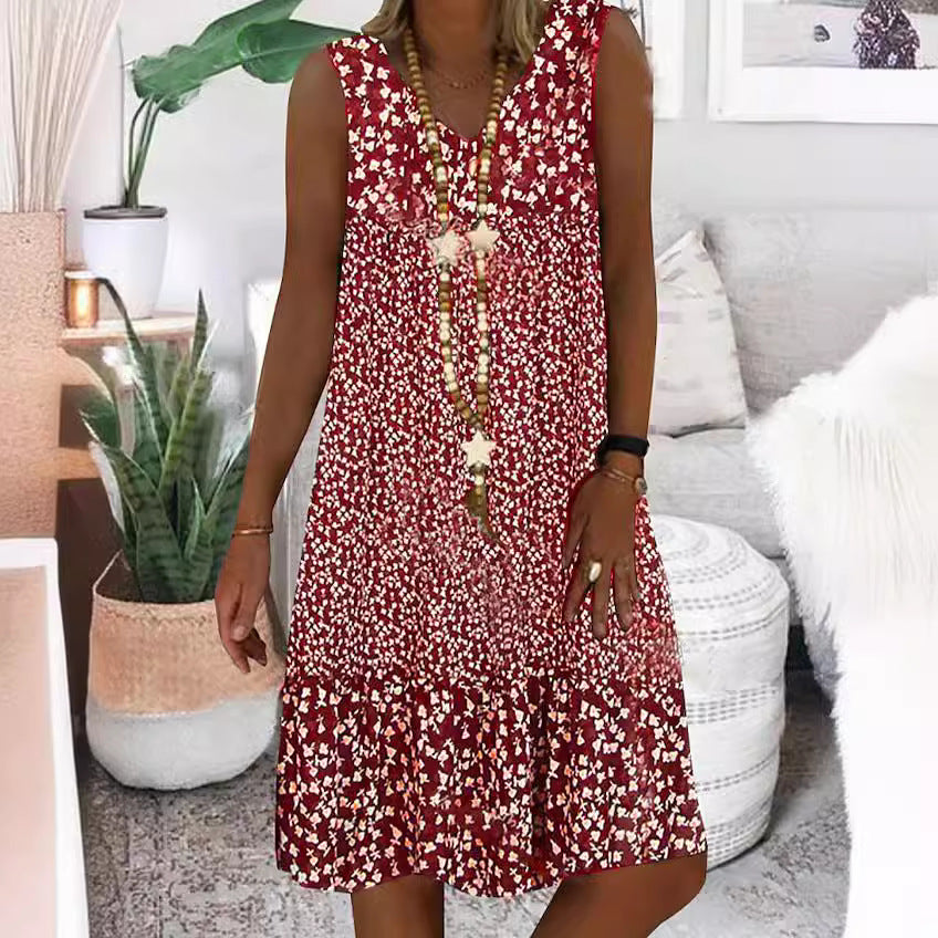 Damen luftiges Freizeitkleid mit verspieltem Blumenmuster und fließender Silhouette Echoarchiv