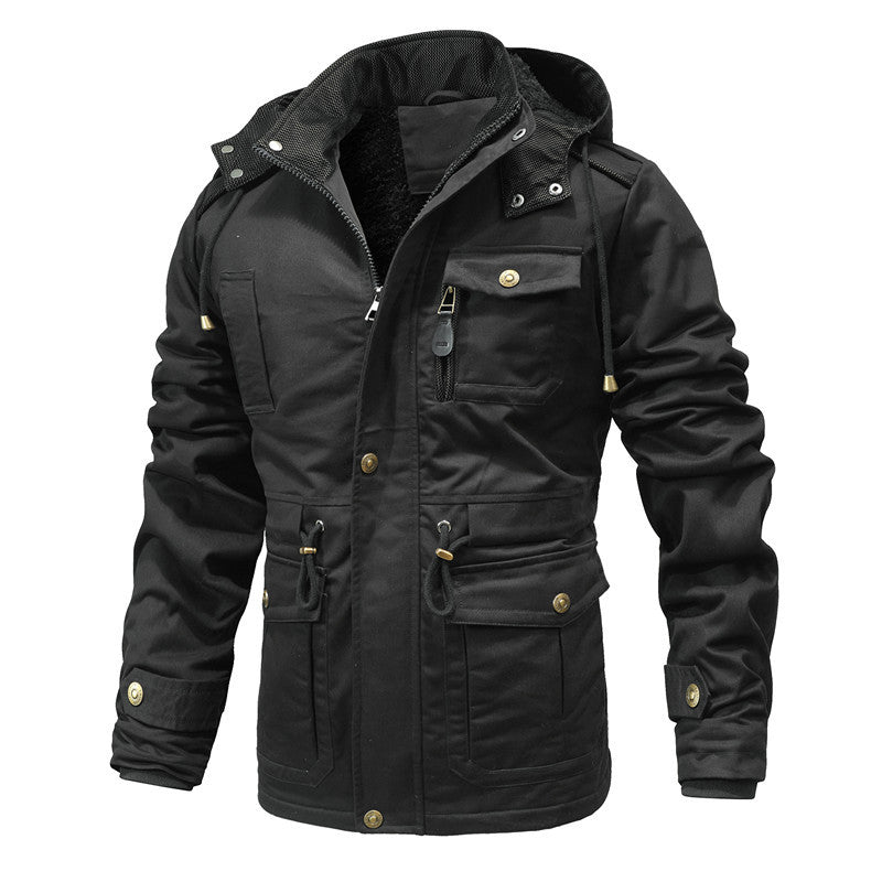 Herren Utility-Canvas-Parka mit Taillenzug, Cordkragen und Zip-Brusttasche Echoarchiv