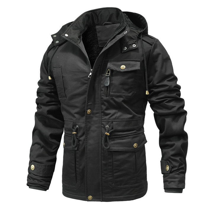Herren Utility-Canvas-Parka mit Taillenzug, Cordkragen und Zip-Brusttasche Echoarchiv