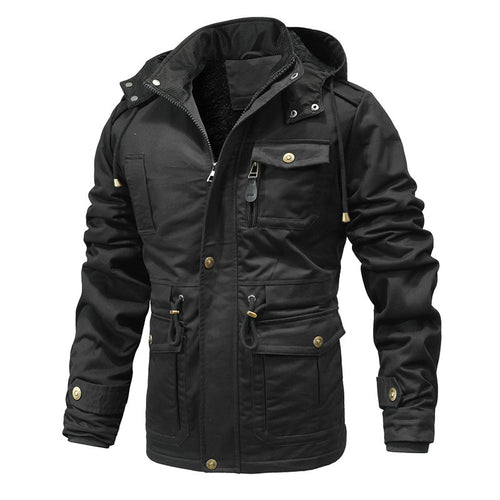 Herren Utility-Canvas-Parka mit Taillenzug, Cordkragen und Zip-Brusttasche Echoarchiv