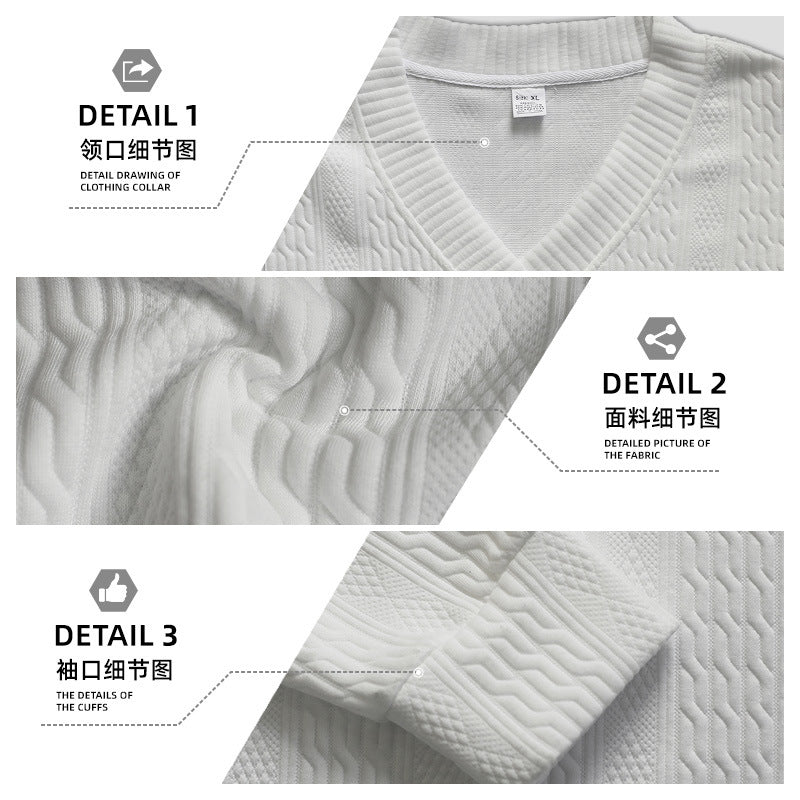 Herren nan Oversize Zopfmuster-Longpullover mit tiefem V-Ausschnitt und passender Strickhose Echo Archiv