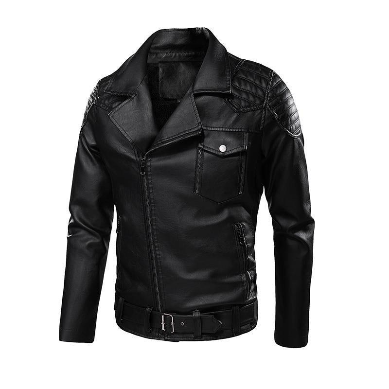 Herren Kunstleder-Bikerjacke mit asymmetrischem Reißverschluss Gürteldetail und gesteppter Schulterpartie – Taviero