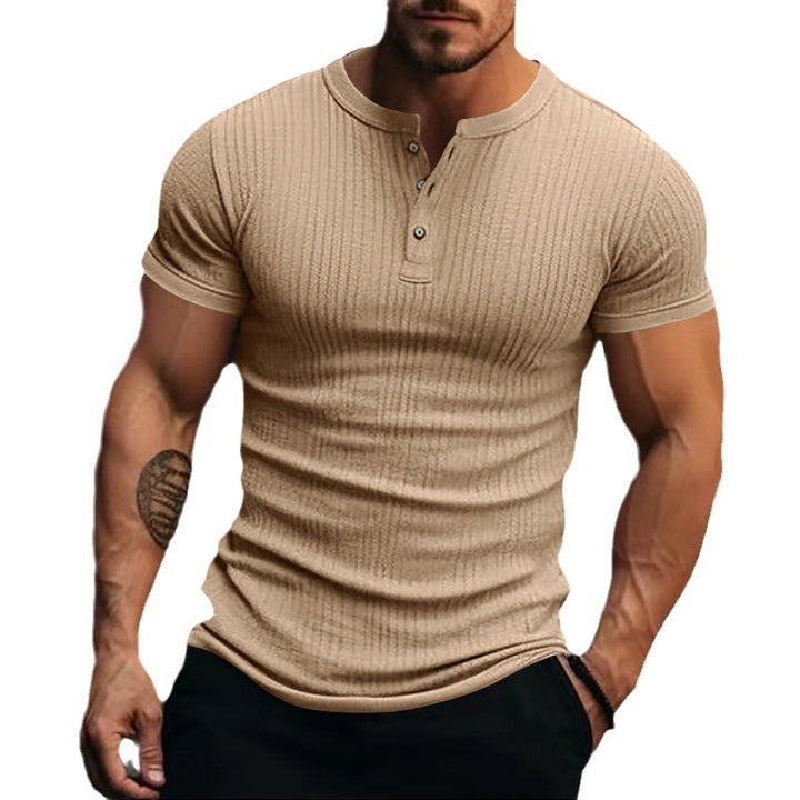 Herren Kurzarm-Henley-Shirt mit strukturiertem Rippdesign und modischen Knöpfen Echoarchiv
