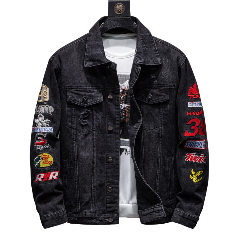Herren Modische Denimjacke mit kreativen Stickereien Echoarchiv