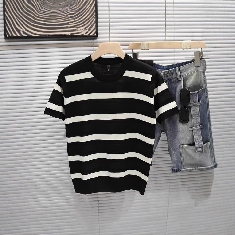 Herren Gestreiftes Kurzarm-Shirt Echoarchiv