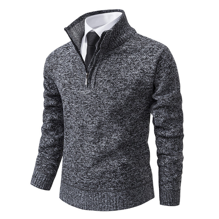 Herren eleganter Strickpullover mit halbem Reißverschluss und strukturierter Oberfläche Echoarchiv