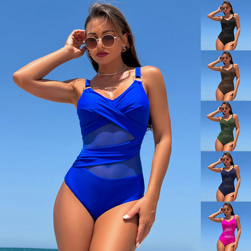 Damen Badeanzug mit elegantem Wickeldesign und transparenten Einsätzen Echo Archiv