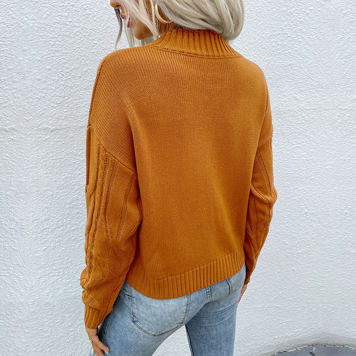 Damen Kurzgeschnittener Zopfmuster-Strickpullover mit Stehkragen Echoarchiv