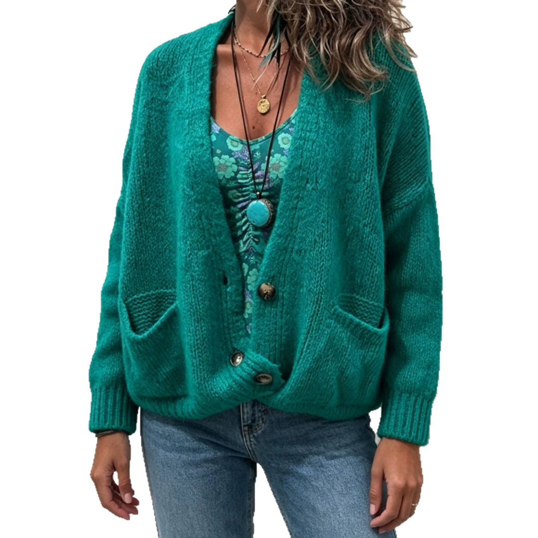 Damen Grobgestrickter Oversize-Cardigan mit Knopfleiste und Eingrifftaschen – Veloura