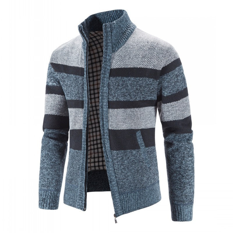 Herren modischer Strickpullover mit durchgehendem Reißverschluss und gestreiftem Design Echoarchiv