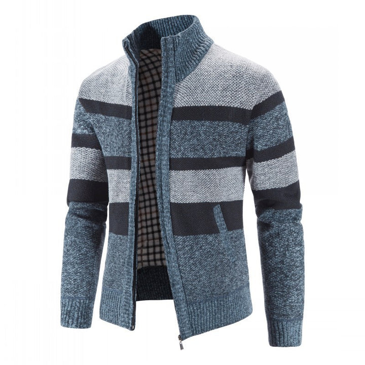 Herren modischer Strickpullover mit durchgehendem Reißverschluss und gestreiftem Design Echoarchiv