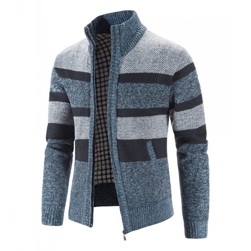 Herren modischer Strickpullover mit durchgehendem Reißverschluss und gestreiftem Design Echoarchiv