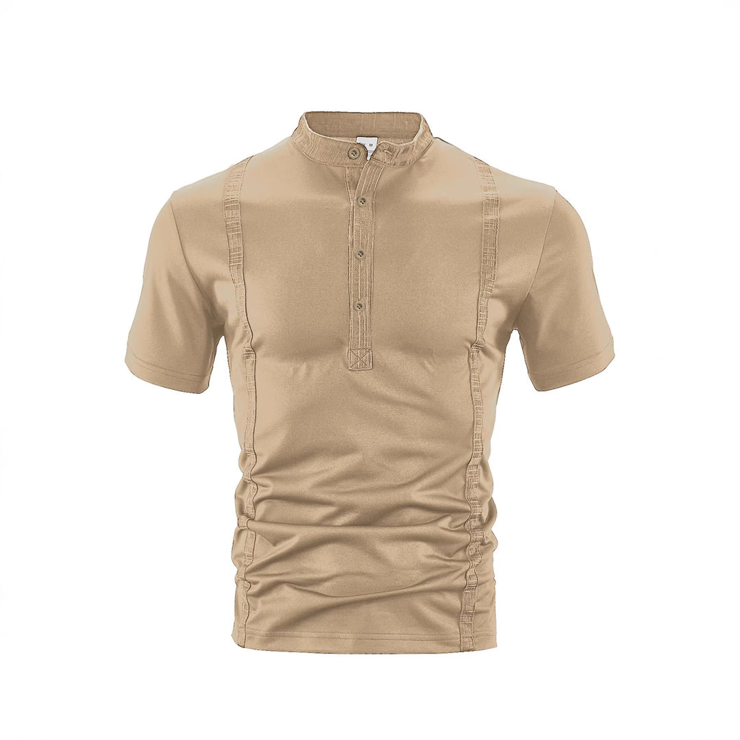 Herren nan Kurzarm-Stehkragenshirt mit verdeckter Knopfleiste, Zierpaspeln und figurbetonter Silhouette Echo Archiv