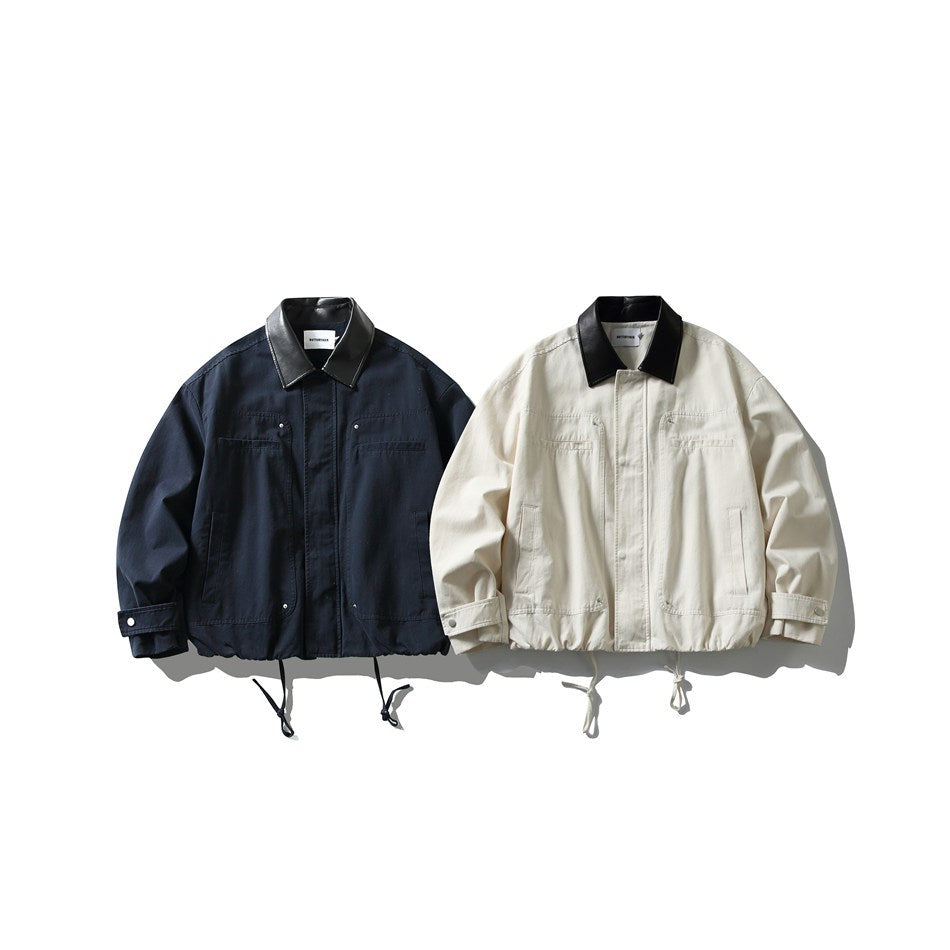 Herren Kurz geschnittene Boxy‑Blousonjacke mit Lederimitat‑Kragen, Tunnelzugsaum und Druckknopfmanschetten Echoarchiv