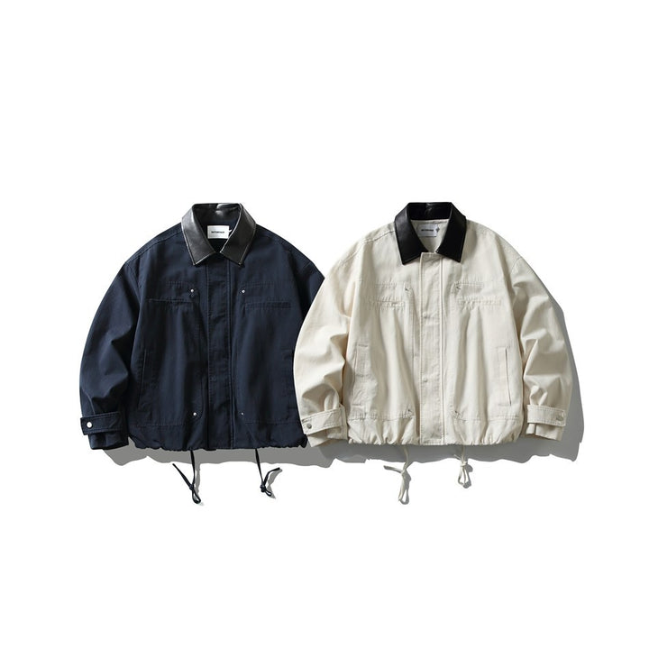 Herren Kurz geschnittene Boxy‑Blousonjacke mit Lederimitat‑Kragen, Tunnelzugsaum und Druckknopfmanschetten Echoarchiv