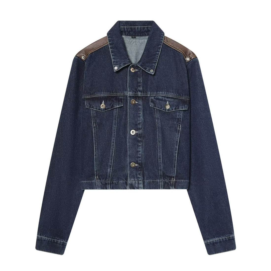 Herren Cropped-Boxy-Jeansjacke mit Lederbesatz an den Schultern Echoarchiv