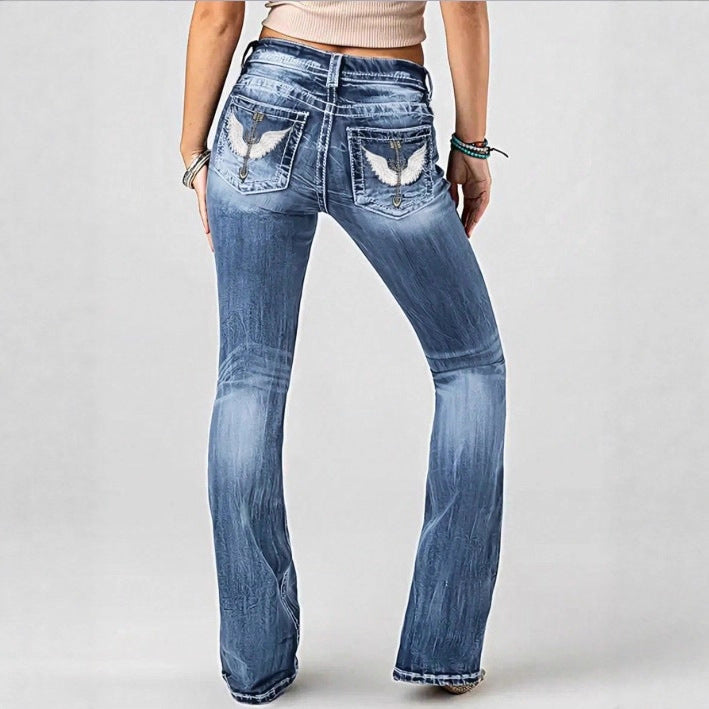 Damen mittelhoch geschnittene Bootcut-Jeans mit Vintage‑Wash, leichtem Stretch und Five‑Pocket-Design Echo Archiv