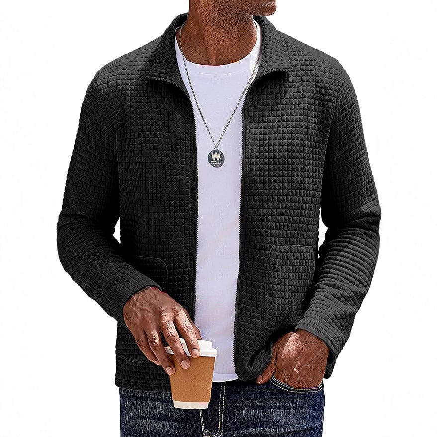 Herren Strukturierte Sweatjacke mit hohem Kragen und praktischen Taschen Echoarchiv