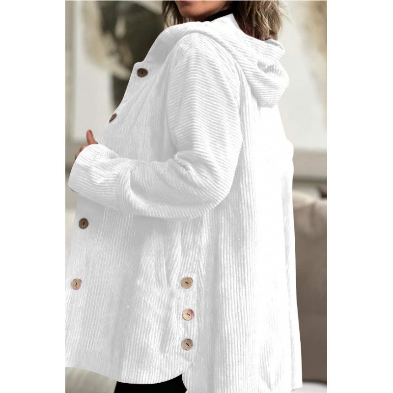Damen Langer Kapuzen-Strickcardigan mit Rippenstruktur, Knopfleiste und Seitentaschen Echo Archiv