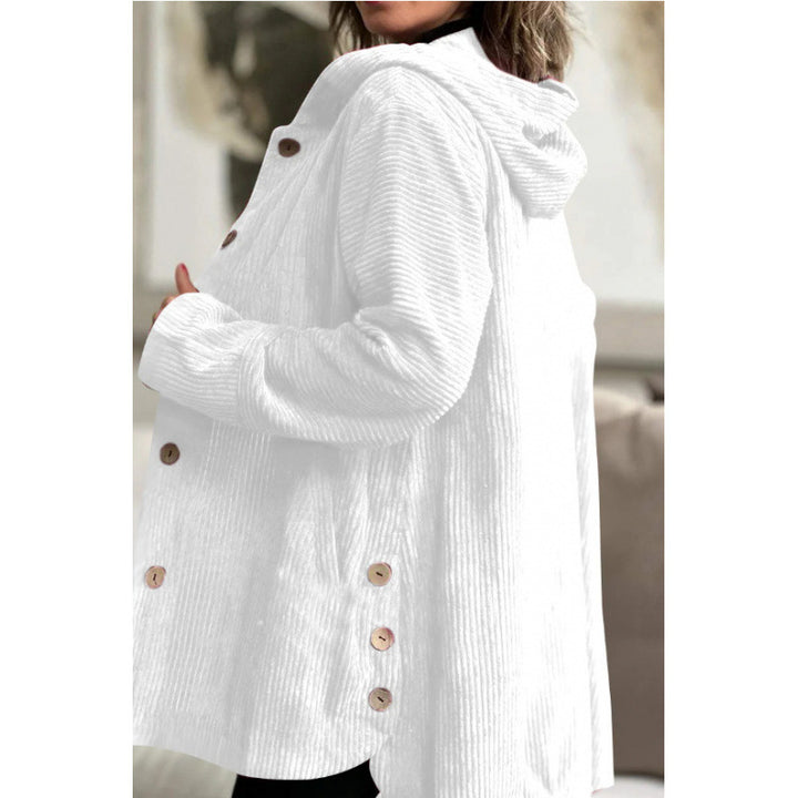 Damen Langer Kapuzen-Strickcardigan mit Rippenstruktur, Knopfleiste und Seitentaschen Echo Archiv