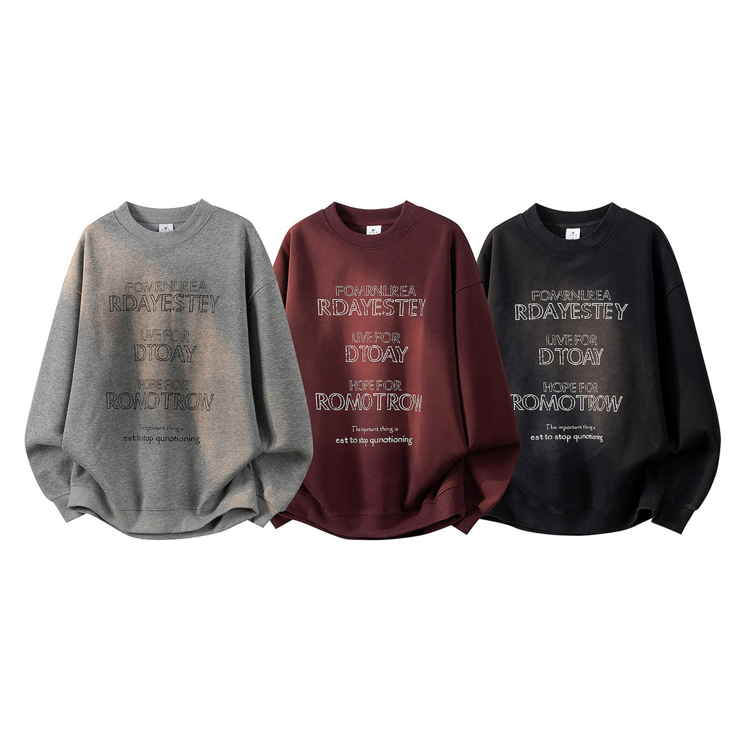Damen Oversize-Sweatshirt mit gesticktem Schriftzug, abgerundetem Saum & überschnittener Schulter Echoarchiv
