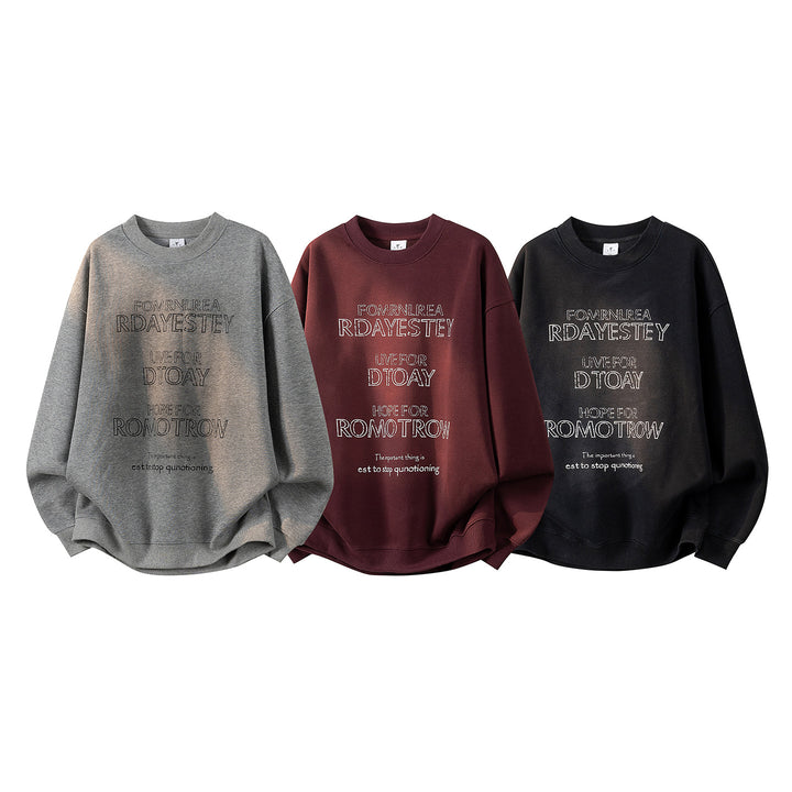 Damen Oversize-Sweatshirt mit gesticktem Schriftzug, abgerundetem Saum & überschnittener Schulter Echoarchiv