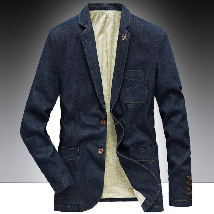 Herren Denim-Sakko im smart-casual Slim-Fit mit aufgesetzten Taschen und Reverskragen – Tianoro