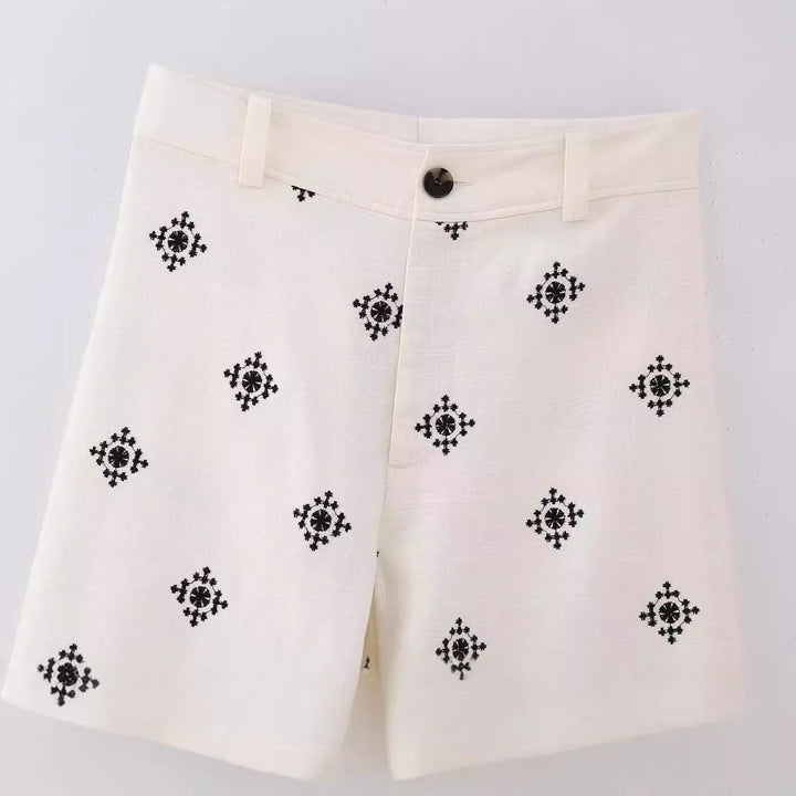 Damen Bestickte Culotte-Hose mit weitem Bein und Bordürenprint Echoarchiv