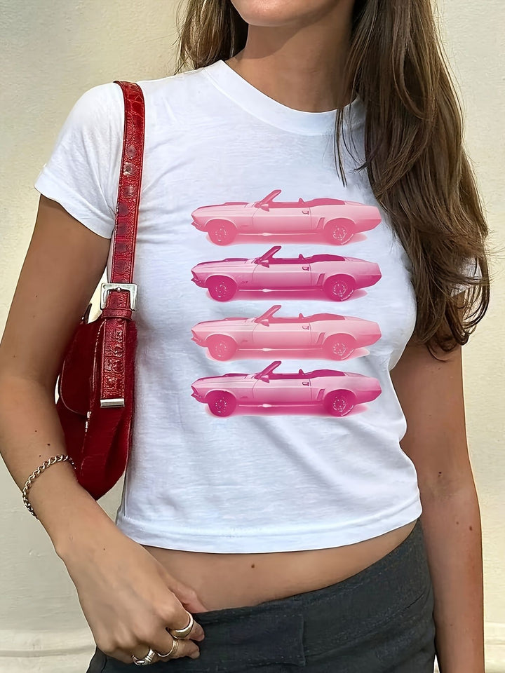 Damen Kurzarm T-Shirt mit aufgedrucktem Lippenmotiv Echo Archiv