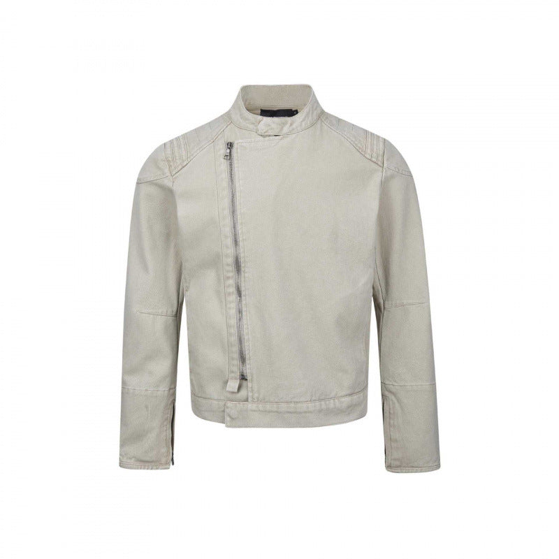 Herren Asymmetrische Kurzjacke im Biker-Stil mit Stehkragen und schrägem Metallreißverschluss Echo Archiv