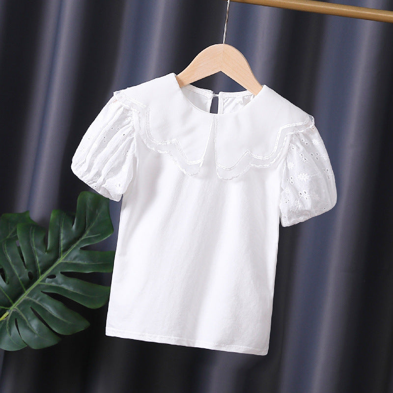 Mädchen Bluse mit dekorativen Lochstickereien und voluminösen Puffärmeln Echo Archiv