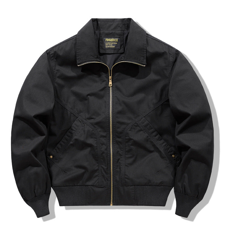Men's zip-front collared micro-ripstop bomber with angled seam hand pockets and elasticated cuff hem – Brevano
