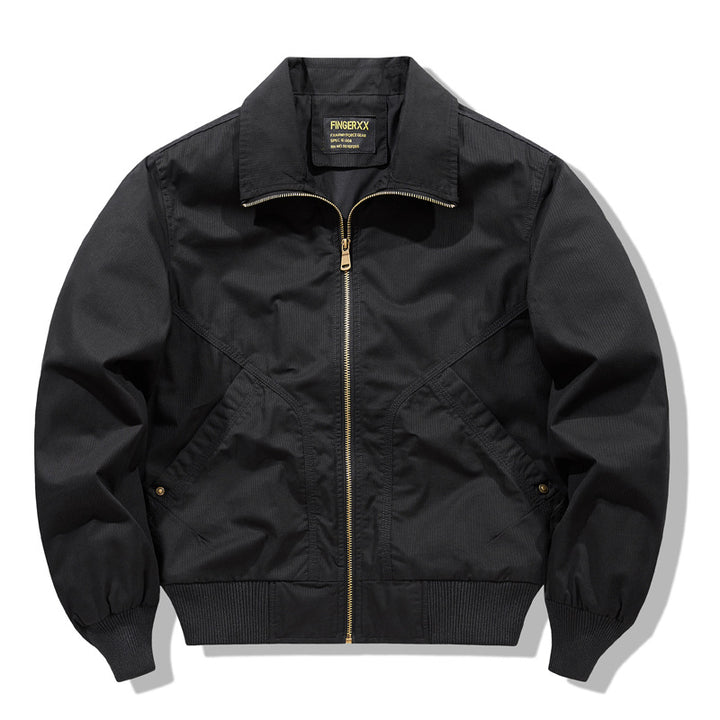 Men's zip-front collared micro-ripstop bomber with angled seam hand pockets and elasticated cuff hem – Brevano