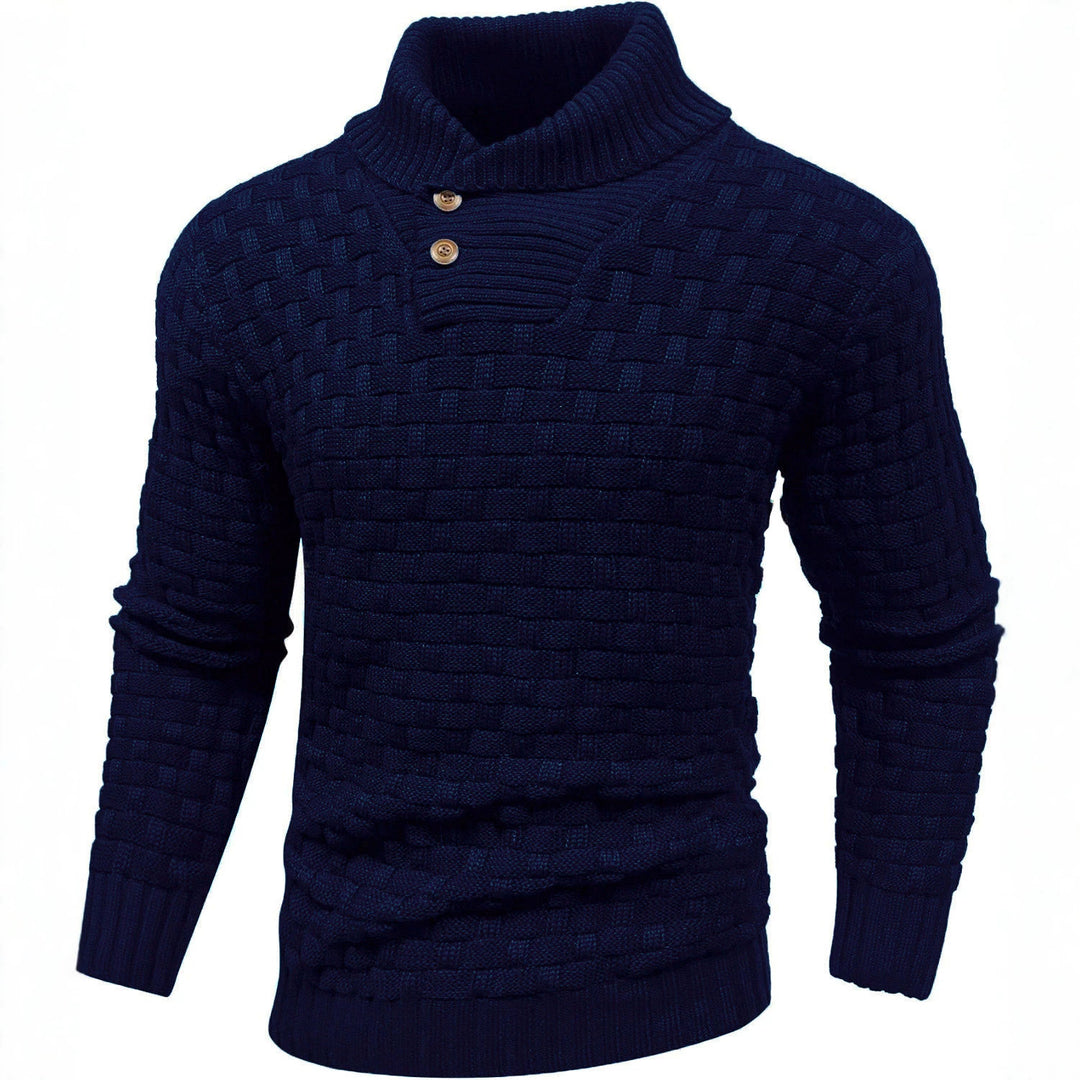 Herren Grobgestrickter Pullover mit hohem Rollkragen, Knopfleiste und Körbchenstrick Echo Archiv