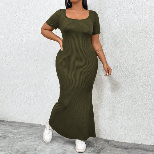 Damen figurbetontes Maxikleid mit quadratischem Ausschnitt aus Rippstrick Echo Archiv