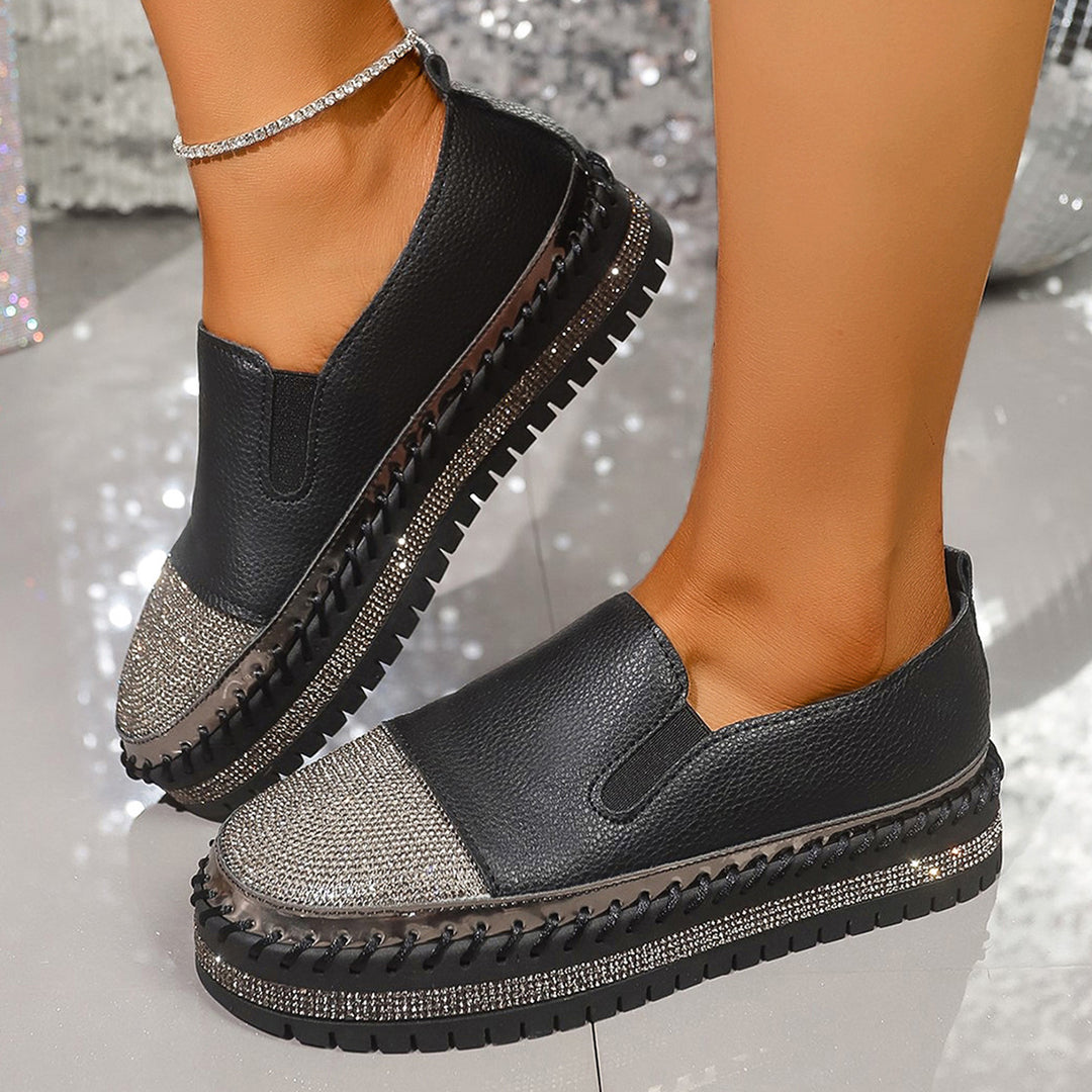 Damen glänzende Slip-On Plateau-Sneaker mit geflochtenem Rand und elastischem Einsatz Echo Archiv