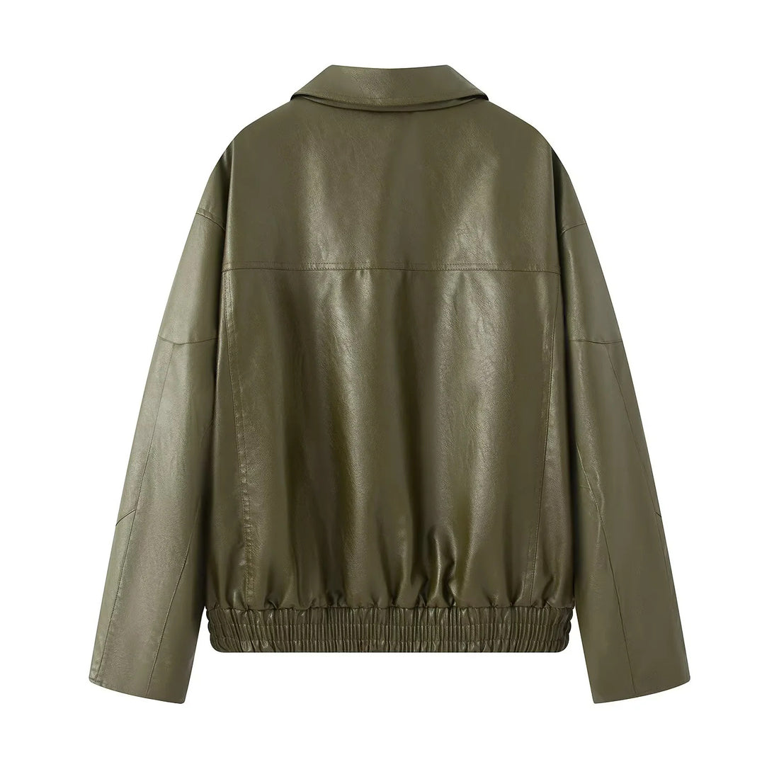 Damen oversized Kunstleder-Bomberjacke mit elastischem Saum und schräger Reißverschlusstasche – Avenza