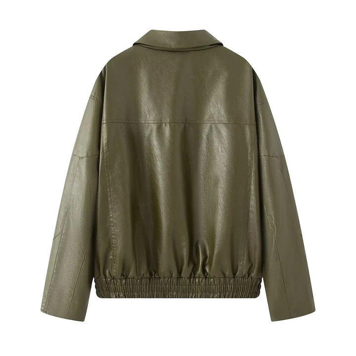 Damen nan oversized Kunstleder-Bomberjacke mit elastischem Saum und schräger Reißverschlusstasche Echo Archiv